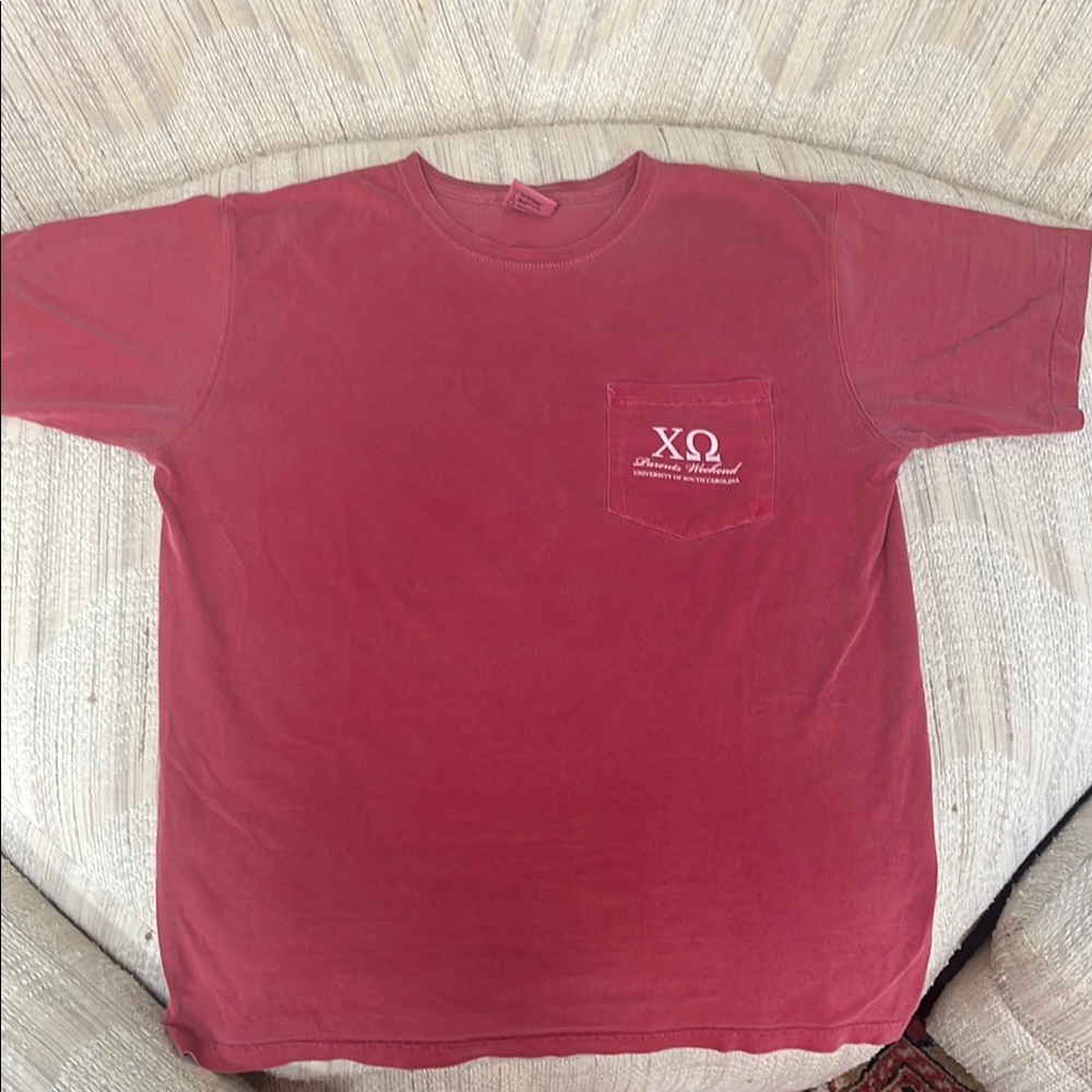 Women’s Comfort Color Red University of South Carolina Chi Omega Pocket T-shirt
